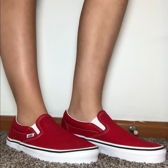 red slip on vans womens